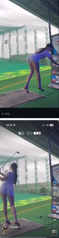 キム・ウンソンのプロフェッショナルな肉体がハイヒールでゴルフをプレイ