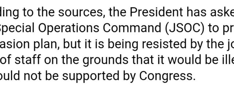 米統合参謀本部は、グリーンランド侵攻計画を策定するというトランプ大統領の命令を拒否している。
