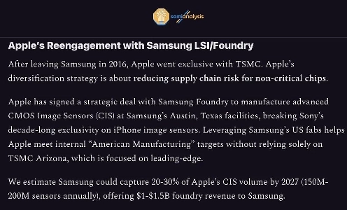 サムスンファウンドリ、iPhoneへの「イメージセンサー」供給を確認…市場シェアは2027年までに30％に達すると予想。